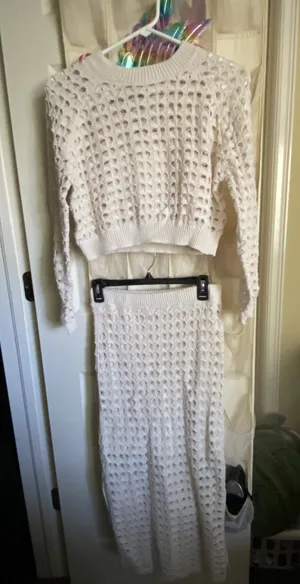 Crochet Sweater Set White thumbnail 1