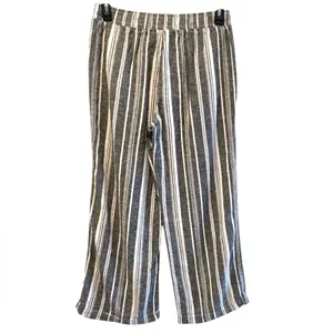 Briggs NY High Waisted Linen‎ Wide Leg Pants Gray & White Striped Women’s Large thumbnail 4