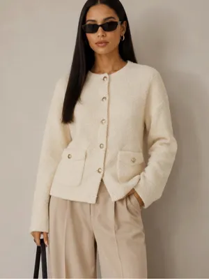 J. Crew 2025 Cream Gold Button Cinched Waist Sweater Jacket Knit Cardigan Sz L thumbnail 1