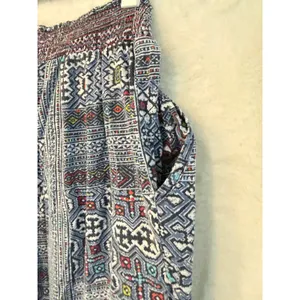 Eloise Anthropologie Boho Geometric Print Wide Leg Smocked‎ Pants Blue Red Small thumbnail 7