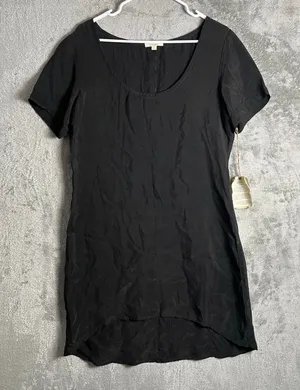 Ecoskin Black Cupro Tunic Dress Minimal Lagenlook Artsy Size‎ Large New thumbnail 1