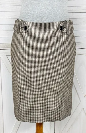 Banana Republic Houndstooth Wool Blend Pencil Skirt Brown Cream 6 Preppy Office thumbnail 1
