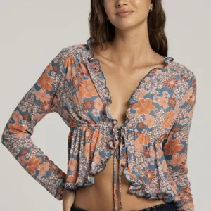 Tilly’s Full Tilt Y2K Beachy Boho Lightweight Mesh Floral Front Tie Flyaway XL thumbnail 1