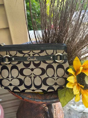 Coach Black and Tan Signature Canvas Wristlet thumbnail 5