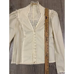 Vtg 70s Gunne Sax Victorian Ruffle Lace Long Sleeve Blouse Edwardian Bridgerton thumbnail 6