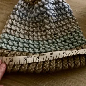 Handmade multicolored knit beanie hat for adults Blue thumbnail 4