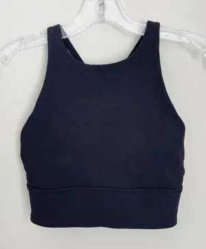 Lululemon Size 6 Black Energy Bra High Neck Long Line Ribbed Sports Bra Workout thumbnail 1