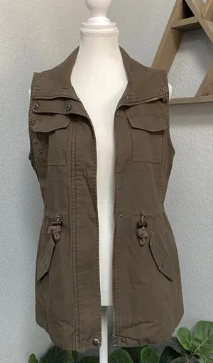 Sebby Olive Green Zip Up Military Vest Sleeveless 100% Cotton Granola Goblincore thumbnail 1