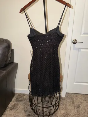 Brand New Windsor Black Sequin Cowl Neck Mini Dress Size Medium thumbnail 2