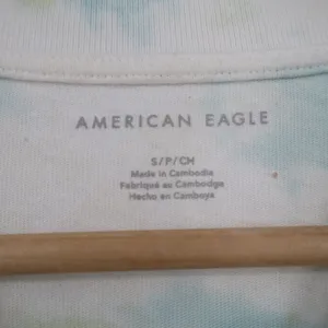 American Eagle Womens Small Blue Green Tie Dye Cropped Polo Shirt Raw Hem Cotton thumbnail 2