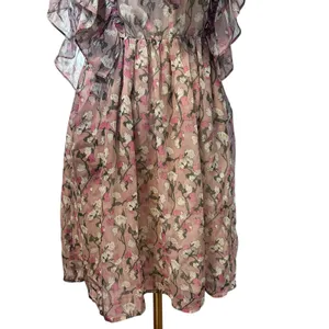 Anthropologie ARYN K. Dress Ruffles Y2K Blouson Sheer Lined Floral Fairy Boho SZ Sm Pinks thumbnail 3