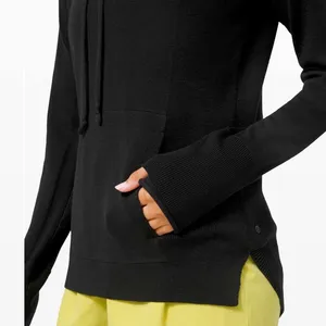 Lululemon Sit in Lotus Hoodie Sweater merino wool black thumb holes top size 6 thumbnail 2
