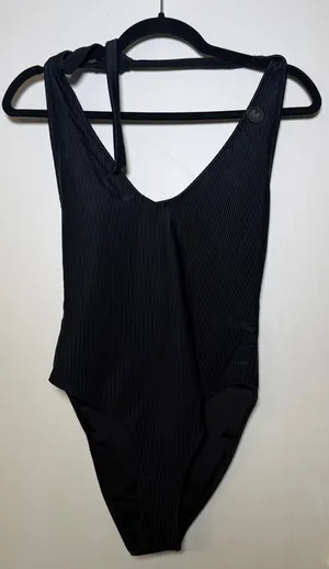 Cotton On Black Ribbed Swimwear Halter Swimsuit Medium NWT thumbnail 1