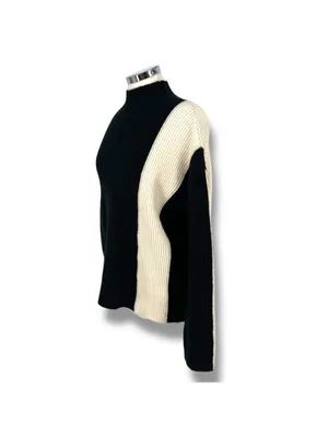 Commense Miss Paris Black White Colorblock Minimalist Knit Sweater Size Small thumbnail 4