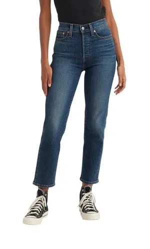 NWT Levi's Straight Jeans Button Fly High Rise Indigo Here We Go Blue 24x28 thumbnail 1