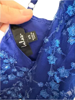 💙 Lulus Blue Floral Sequin Mesh Mini Dress Size Small 💙 thumbnail 5