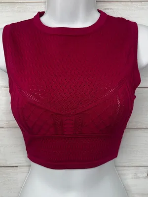 NWOT Babaton Aritzia Sleeveless Granita Pink Fuchsia Pointelle Crop Top Size XS thumbnail 2