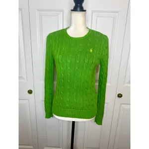 POLO RALPH LAUREN Women's S Crew Neck Cable Knit Cotton Sweater Lime Green Flaw thumbnail 16