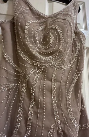 Wedding Dress Taupe/Silver& pearl Beaded Formal Gown Dress size 12 thumbnail 18