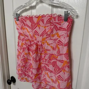 LILLY PULITZER silk strapless tube top pink orange‎ floral scallop detail size 6 thumbnail 2