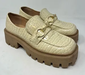 Urban Outfitters Boca Croc Lug Platform Loafers Cream Womens 9 Gold Bit Y2K thumbnail 1