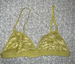 NWOT Aerie velvet stripe triangle bralette neon yellow sheer striped bra size M thumbnail 1