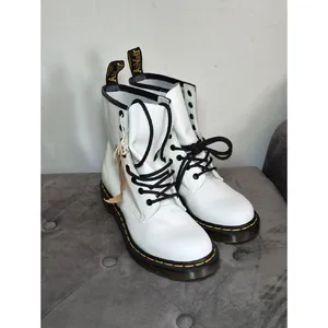 Dr. Martens White Lace-Up Women's Combat Boots with Black Laces thumbnail 2