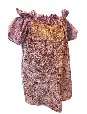 Free People Paisley Mini Dress Small Bow Sleeve Off Shoulder Cotton Pockets Boho thumbnail 1