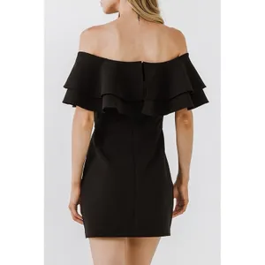 Endless Rose Ruffle Off-The-Shoulder Mini‎ Dress - Black Medium NWT thumbnail 5