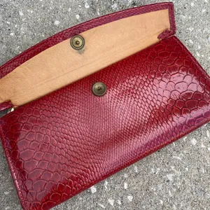 Vintage Python Embossed Wallet Womens OS Red‎ Kiss Lock Clutch Leather thumbnail 2