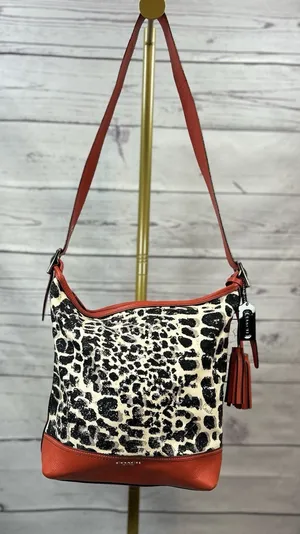 Coach Ocelot Cheetah Shoulder Bag Purse Red Black Cream Tassel Hang Tag thumbnail 1