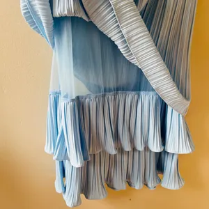 VTG‎ 1970 Sz 12 Dress Ruffled Multi Tiered Accordion Pleated Short Sleeve thumbnail 4