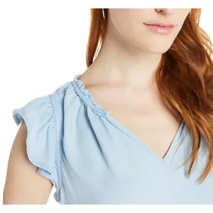 Time and Tru Womens Dress Size M Light Blue Split Neck Flounce Hem Casual Ruffle thumbnail 7