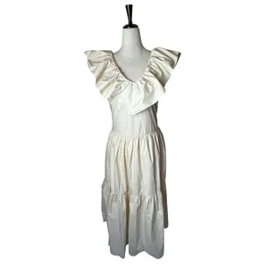 English Factory Dress Women Small Beige‎ Ruffled Neck Sleeveless Midi NWT Boho thumbnail 2