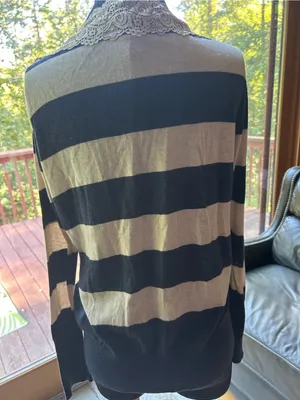 RXB stripped Navy and Cream Lace-Trim Cardigan Sweater thumbnail 3