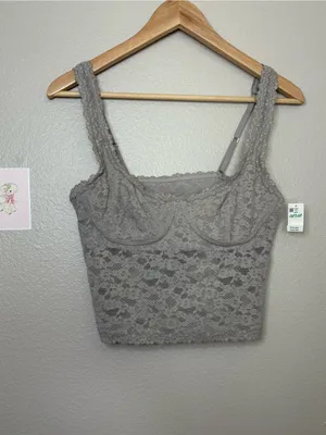 Aerie lace top grey summer beach coquette party medium trending thumbnail 2