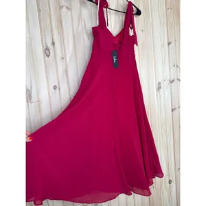 NWT Lulus Sophisticated Charisma Berry Red Tie-Strap A-Line Midi Dress Size M thumbnail 6