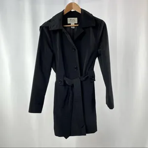 Fog by London Fog‎ Belted Removable Hooded Trench Coat in Black Size Small thumbnail 2