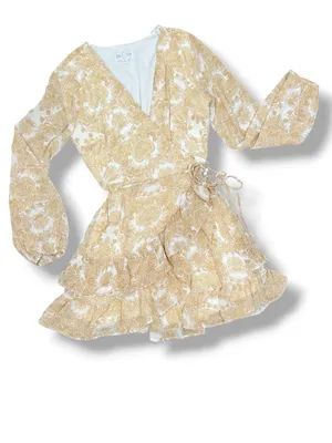 Jun‎ & Ivy by Francesca's Floral Boho Ruffle Wrap Mini Dress Yellow Cream Small thumbnail 13