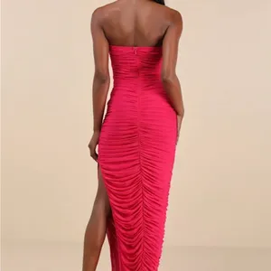 Lulu's Pink Asymmetrical Ruched Bodycon Maxi Dress thumbnail 3