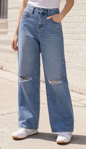 NEW‎ Edikted Wide Leg Light Blue Jeans Capsule Grunge Skater Comfort M thumbnail 1