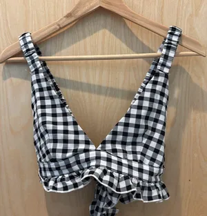 Princess Polly Top Black and White Gingham Tie Back Size 6 thumbnail 1