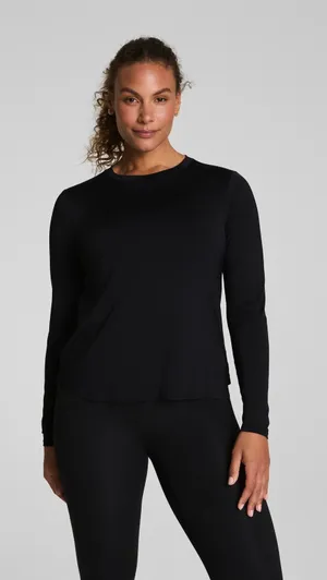 Spanx NWT Activate Long Sleeve Top Black Crew Neck Pleated Back 51043R Small thumbnail 1