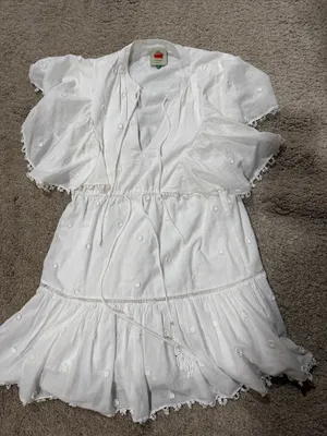 Farm Rio Anthropologie Off White 3D Flower Mini Dress size S EUC thumbnail 2