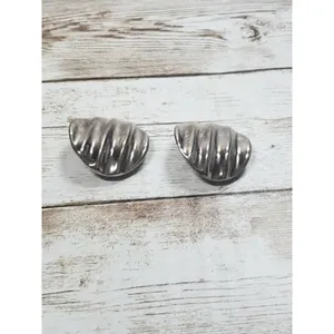 Vintage Clip On Earrings - Large Wavy Silver Tone Circle 1 & 1/8" thumbnail 4