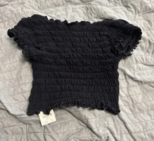 NWT Anthropologie Smocked Black Women's Short Sleeve Top thumbnail 1