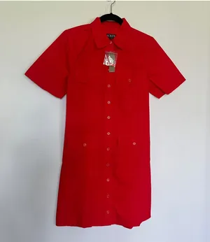 J. Crew Cotton Poplin Utility Shirt Dress in Festival Red Size 2 thumbnail 1