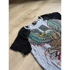 EUC Womens Harley Davidson Motorcycle Top Black Lace short sleeve Eagle size M thumbnail 6