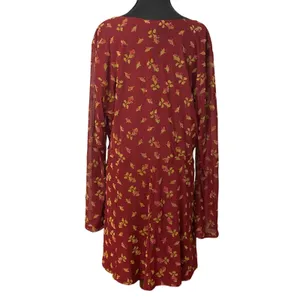 Betsey Johnson XXL Babydoll Burgundy Floral Bell Sleeve Mesh Mini Dress Boho Y2K thumbnail 2