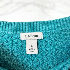 LL Bean Large Sweater Teal Textured Knit Crew Neck Long Sleeve Cotton‎ 1702 thumbnail 4
